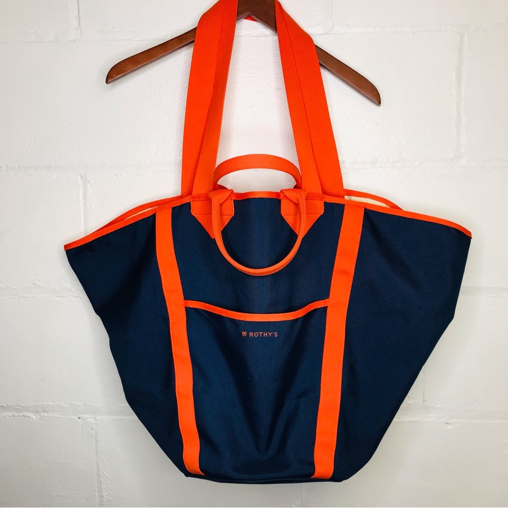 ROTHY'S Bag Beach Tote Reversible Blue Orange Khaki 2 Handles